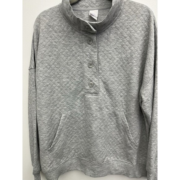 Stars Above Quilted Pajama Top Women’s 2XL  Mock Neck Henley Pockets Gray - Picture 9 of 12